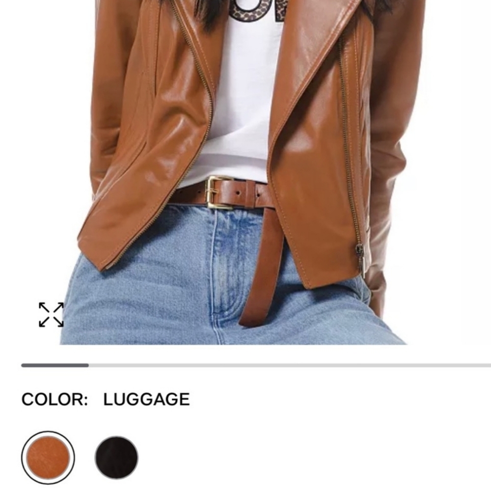 RARE NWT Michael Kors Brown ZipUp Genuine Leather Viral Moto Coat Jac - Picture 6 of 14